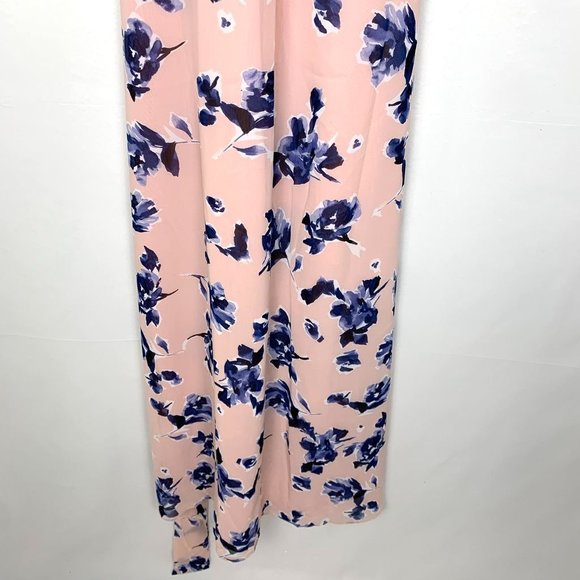 NWT Eliza J Floral Chiffon High-Low V-Neck Waist Tie Maxi Dress Pink Blue 2 - Picture 10 of 10